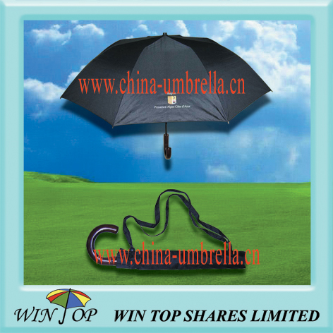 auto 2 fold black umbrella with carrying bag